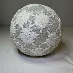 Holiday Christmas Light-up LED Frosted Glass Sphere Globe Snowflake Orb 7"
